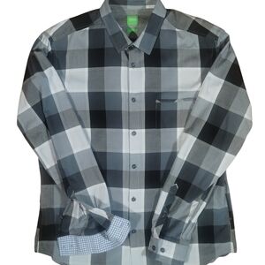 Hugo Boss Green Label Gray, White & Black Plaid Modern Fit Button Down Shirt L